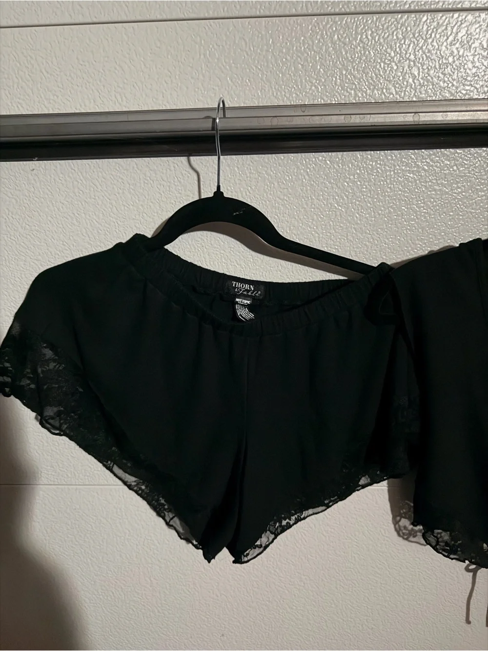 Black Lace-Trim Sleep Set - Top & Shorts